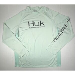 Huk Performance Fishing Long‎ Sleeve Shirt Mens Large Aqua